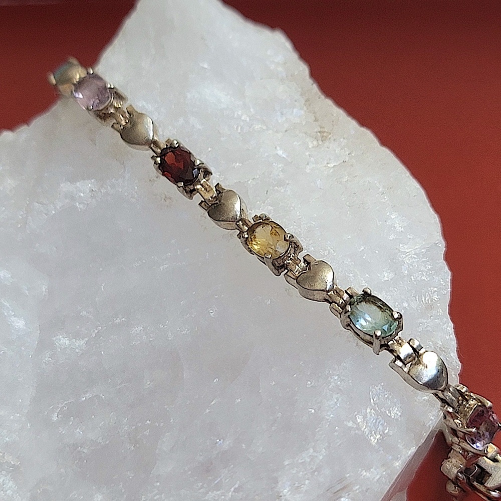 Solid 925 Silver Heart Multi Gemstone And Silver … - image 5